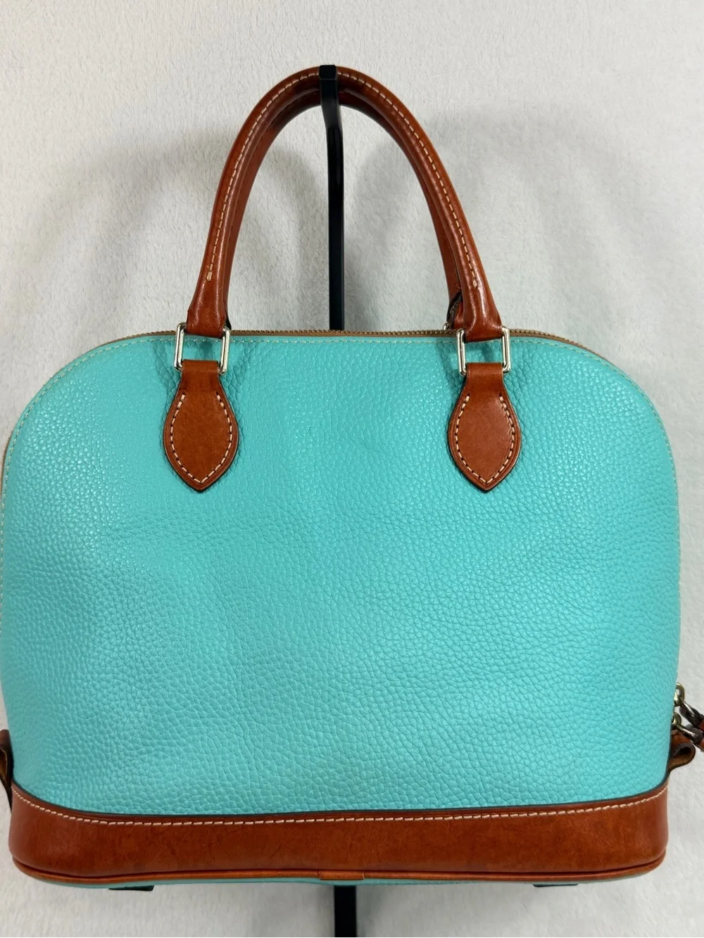 Dooney & Bourke Zip Zip Turquoise Leather Satchel with Brown Trim